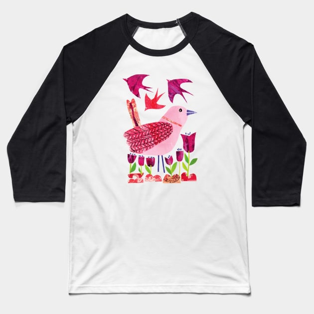 Pink Bird Baseball T-Shirt by Tracey English